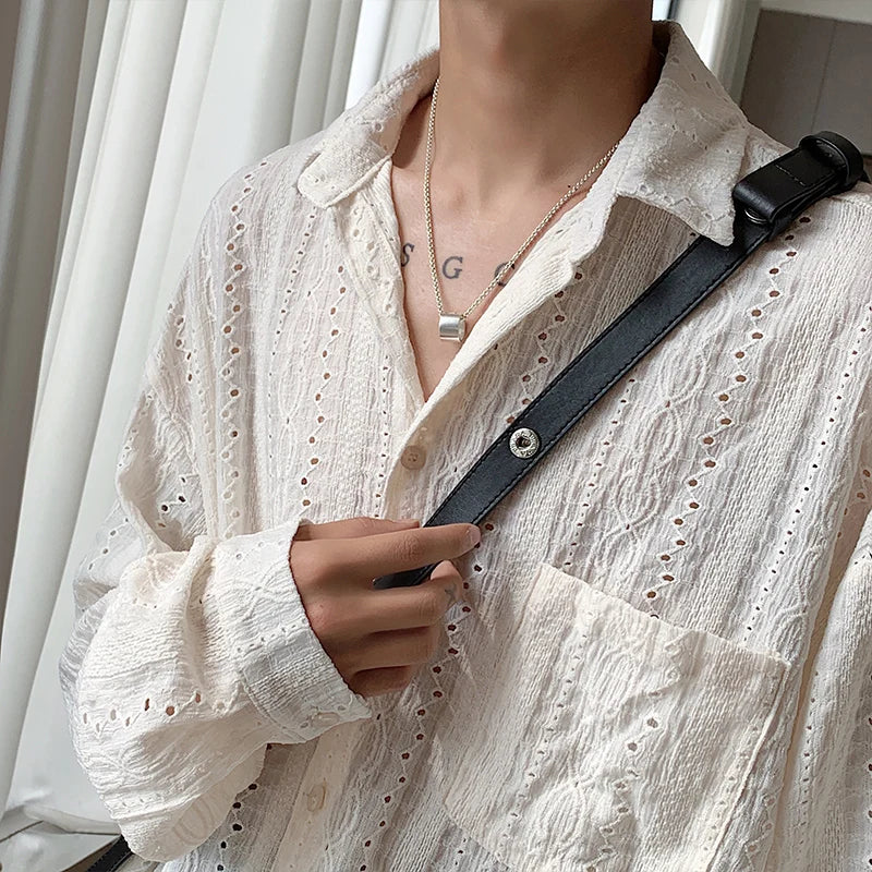 Apricot Mesh Lapel Shirt