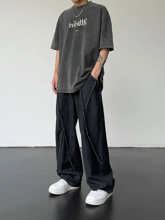 Oversized Distressed Patchwork Denim Pants Jeans
