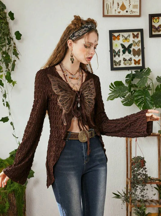 Butterfly Patchwork Lace Cardigan Aesthetics T-Shirt