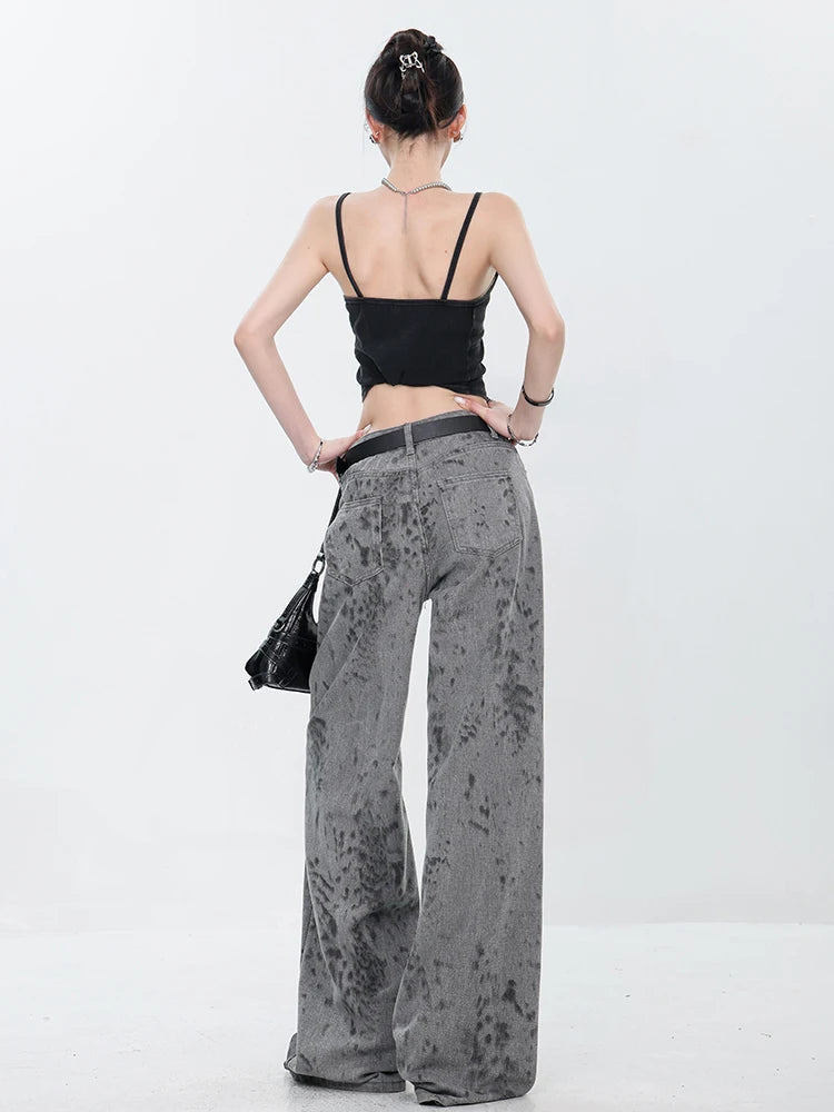Vintage Print High Waisted Wide Jeans
