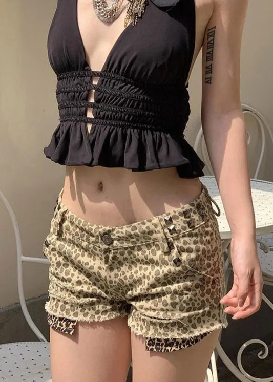 Irregular Leopard Print High Waist Shorts