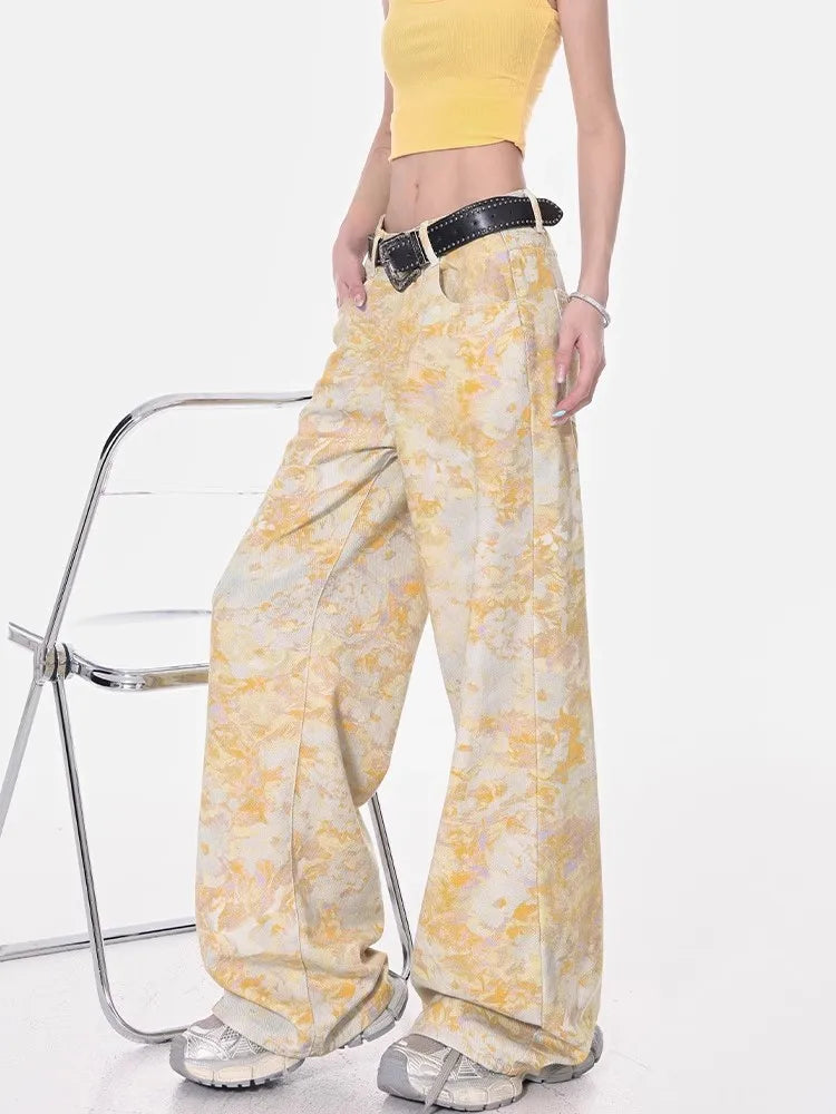 Floral Print High Waist Straight Jeans