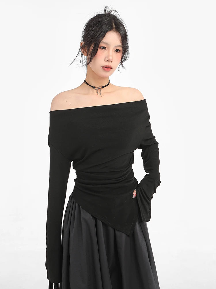 Autumn Irregular Design Off Shoulder T-Shirt