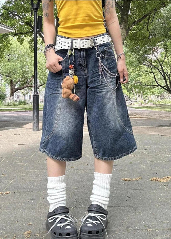 Blue Oversize Calf-Length Cargo Shorts