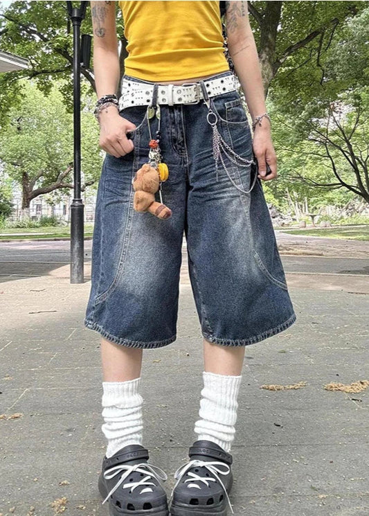 Blue Oversize Calf-Length Cargo Shorts