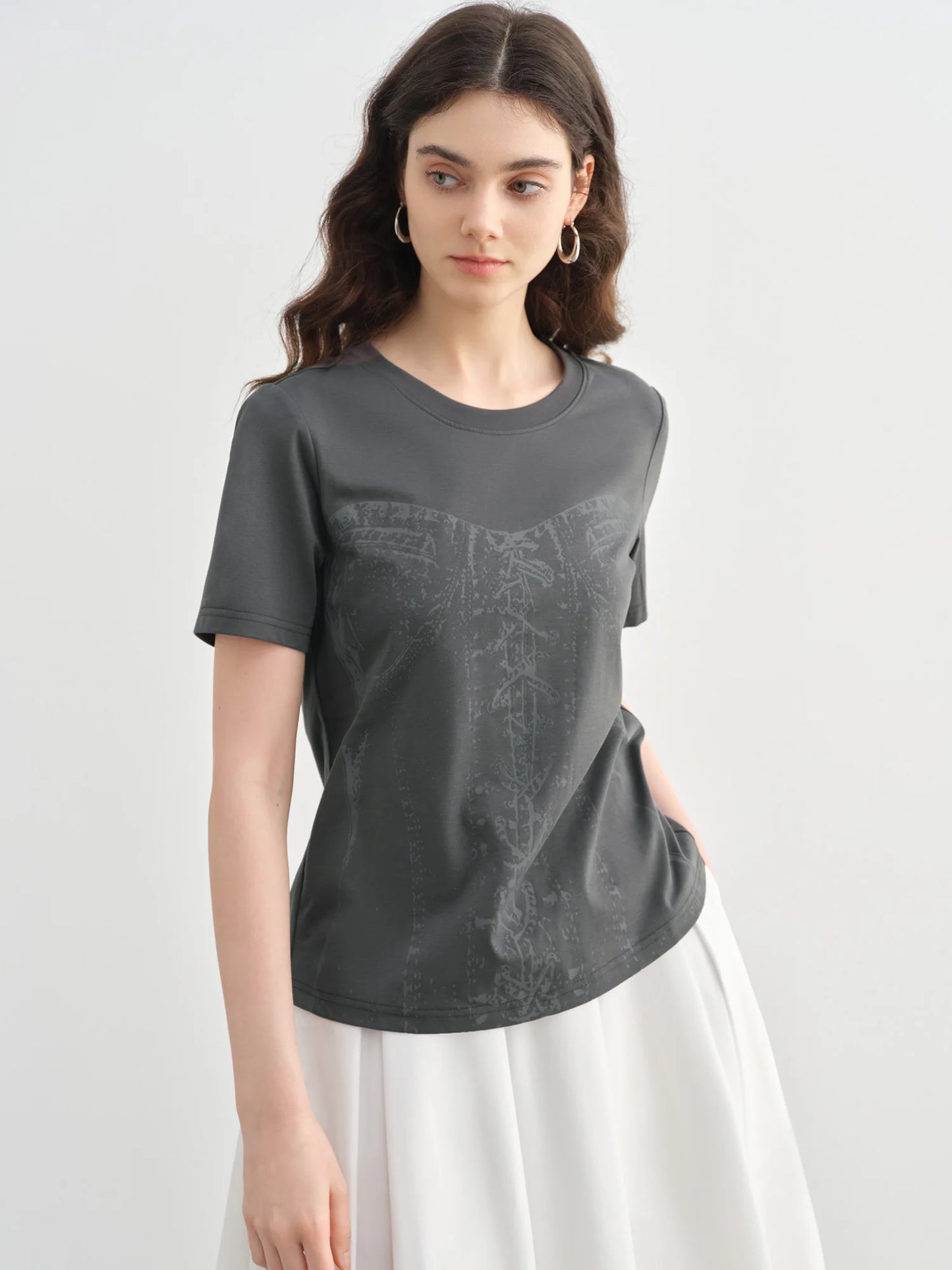 Bold Print Round Neck Knit T-Shirt