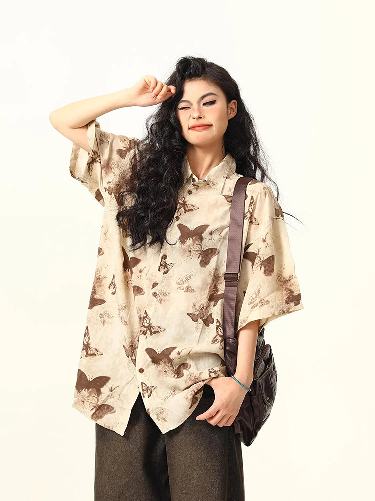 Butterfly Print Retro Casual Shirt