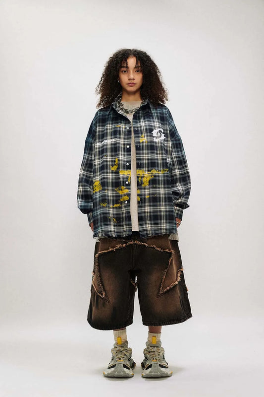 Vibrant Plaid Paint Splatter Shirt
