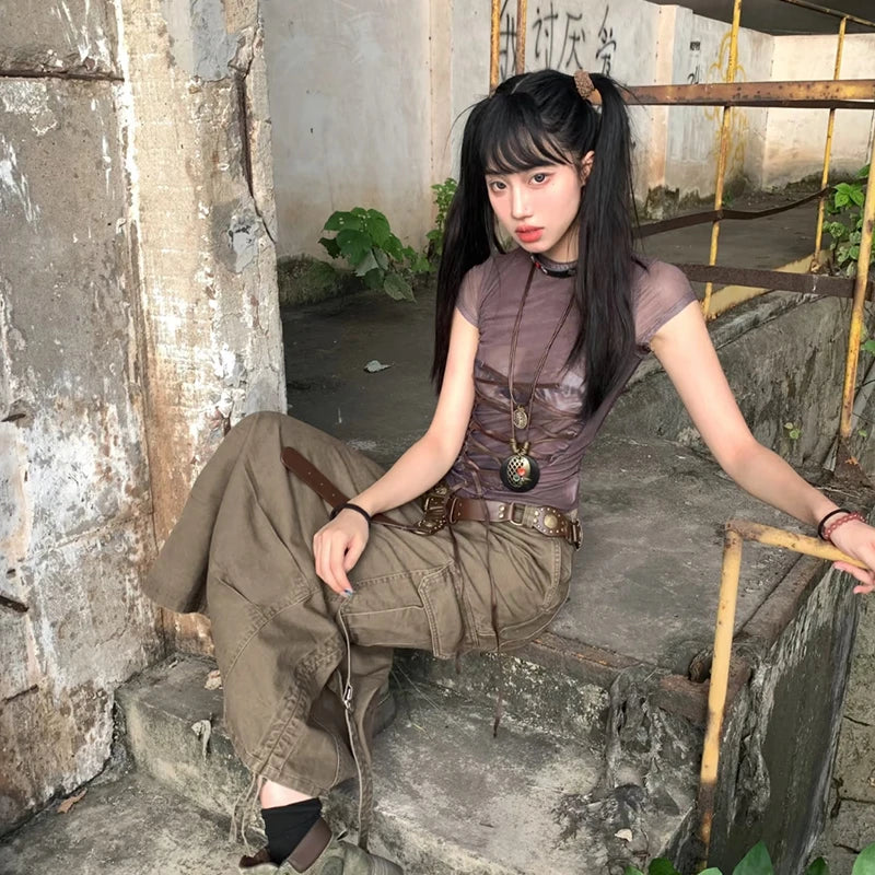 Vintage Lace-Up Japanese Graphic T-Shirt