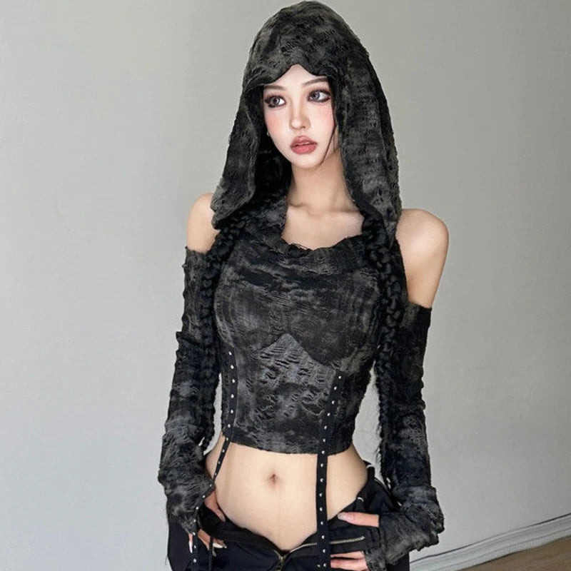 Retro American Spring Hooded Long T-Shirt