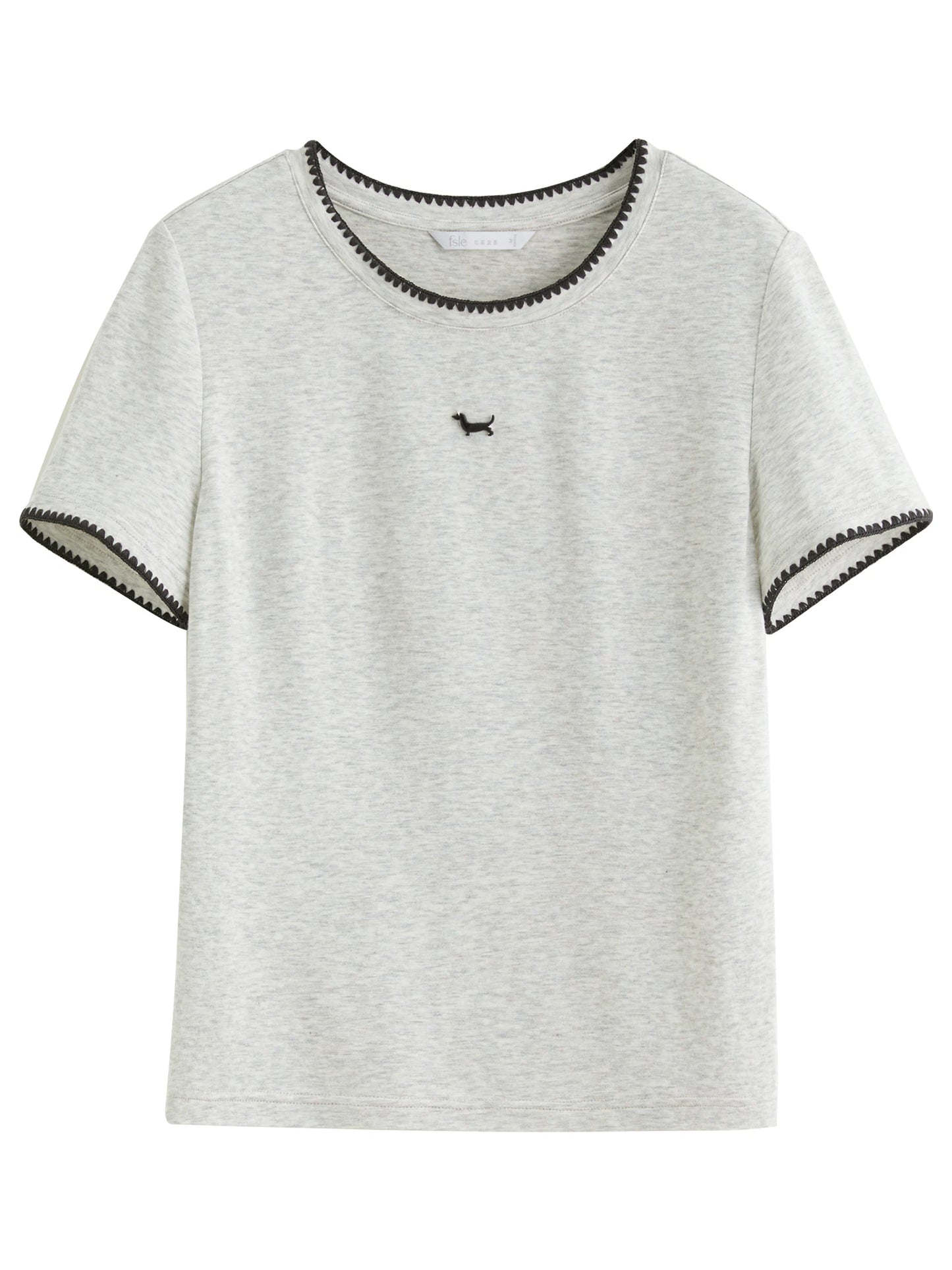 Embroidered Puppy Contrast Color Short T-Shirt