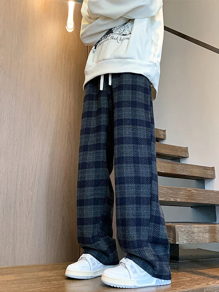 Plaid Baggy Woolen Pants Autumn Pants