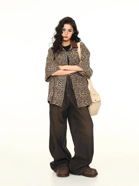 Leopard Print Loose Fit Short Shirt