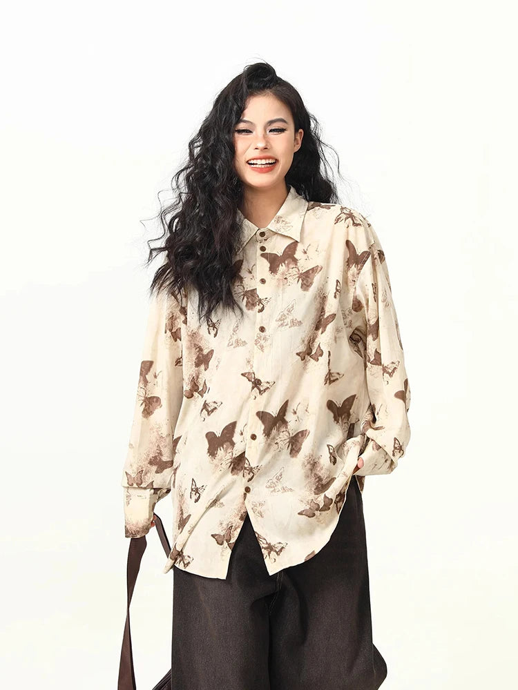 Butterfly Print Retro Casual Shirt