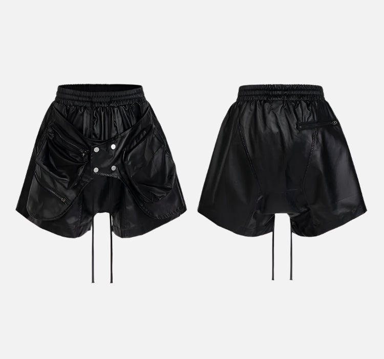 Black Wax Coated Spring Summer Shorts
