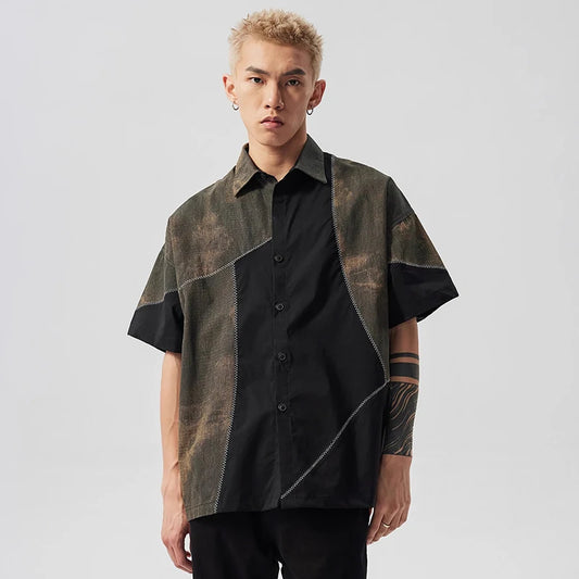 Contrast design personalized loose handsome Shirt