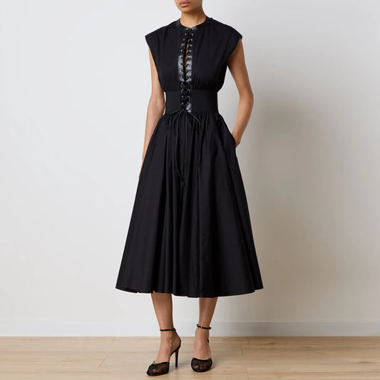Elegant Lace-Up Slimming Sleeveless Dress