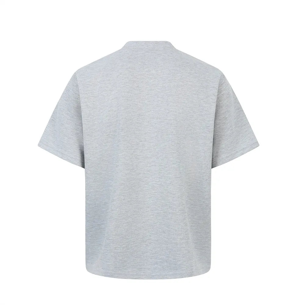 Solid Color Pleated Crew Neck T-Shirt