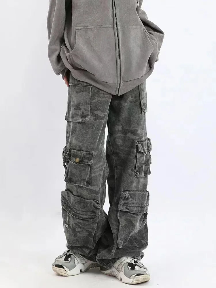 Retro Camouflage Wide Leg Casual Pants