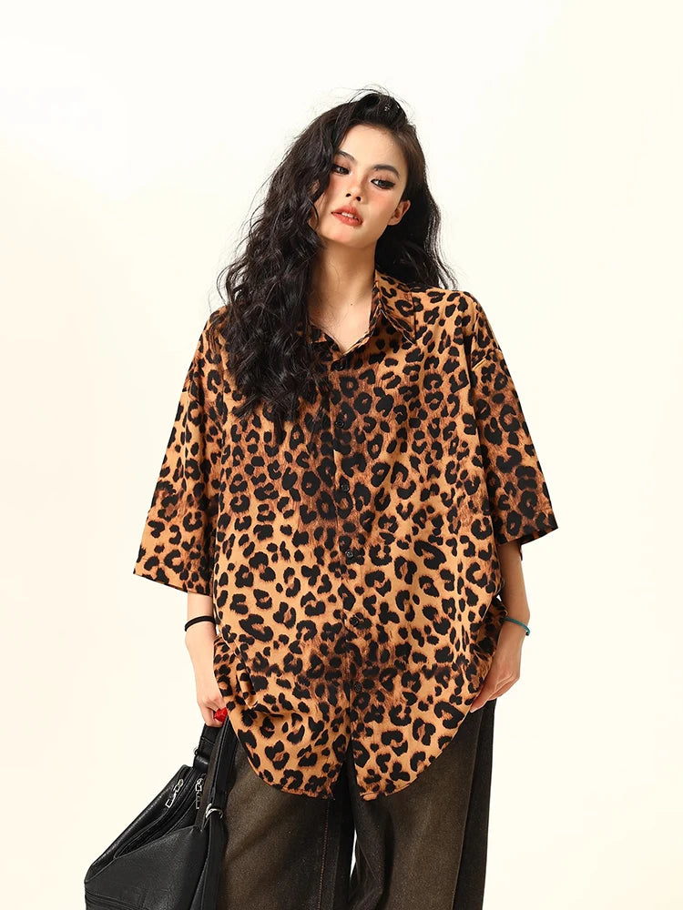 Leopard Print Retro Casual Short-Sleeve Shirt