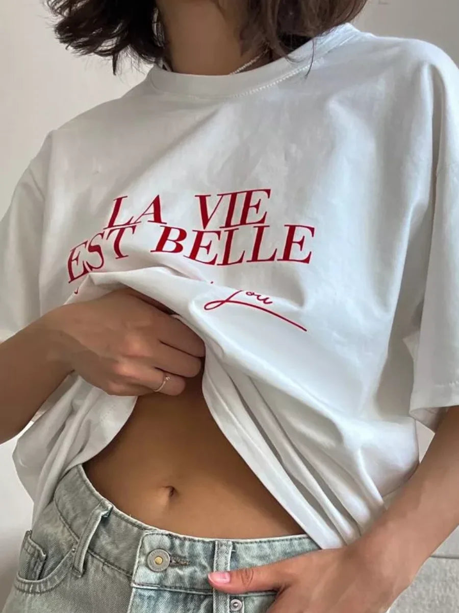 American Personality Printed Mid-Length Cotton T-Shirt