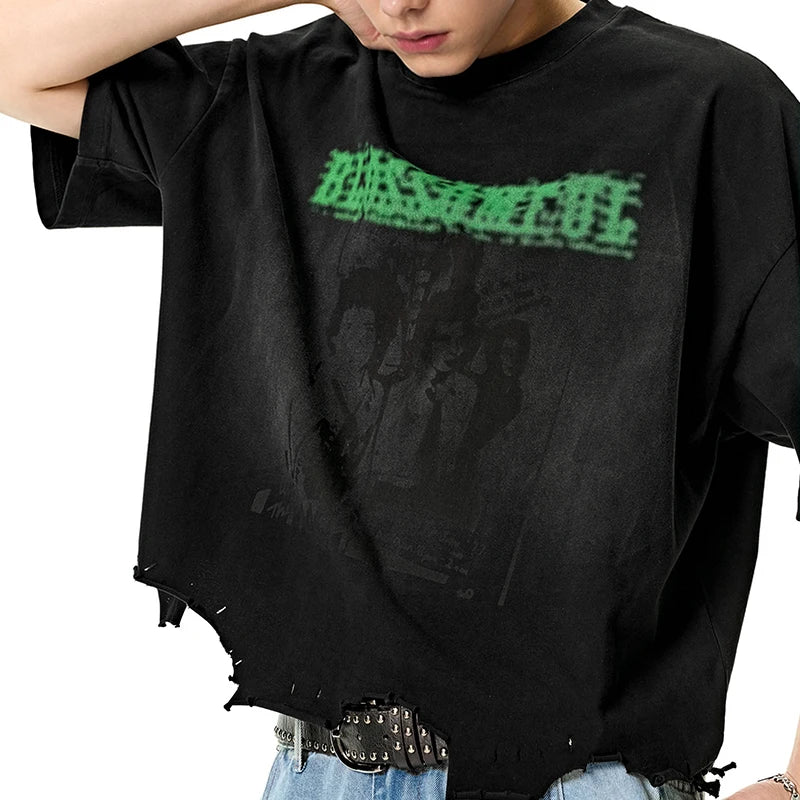 Vintage Distressed Graphic Print Boxy T-Shirt