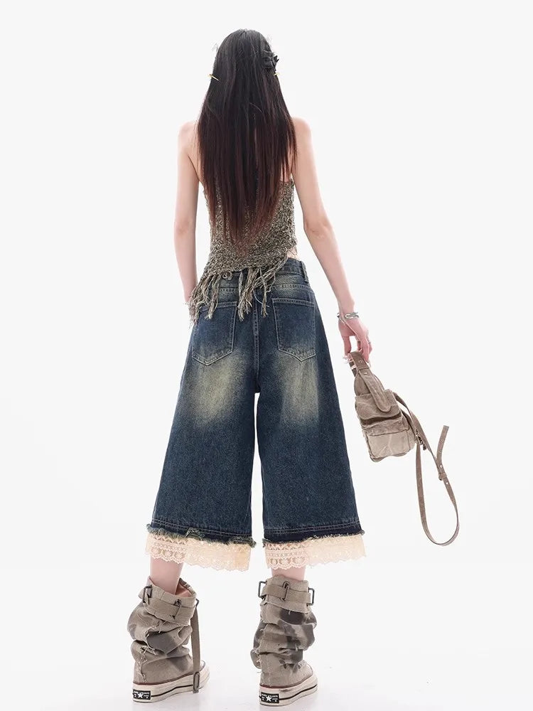 Vintage Lace Patchwork Wide Leg Jeans