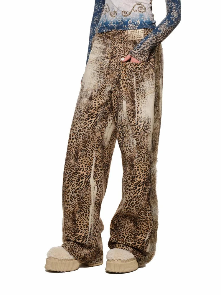 Leopard Print Loose Straight Leg Jeans