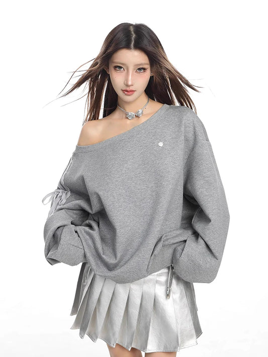 Stylish Diagonal Shoulder Sweatshirt