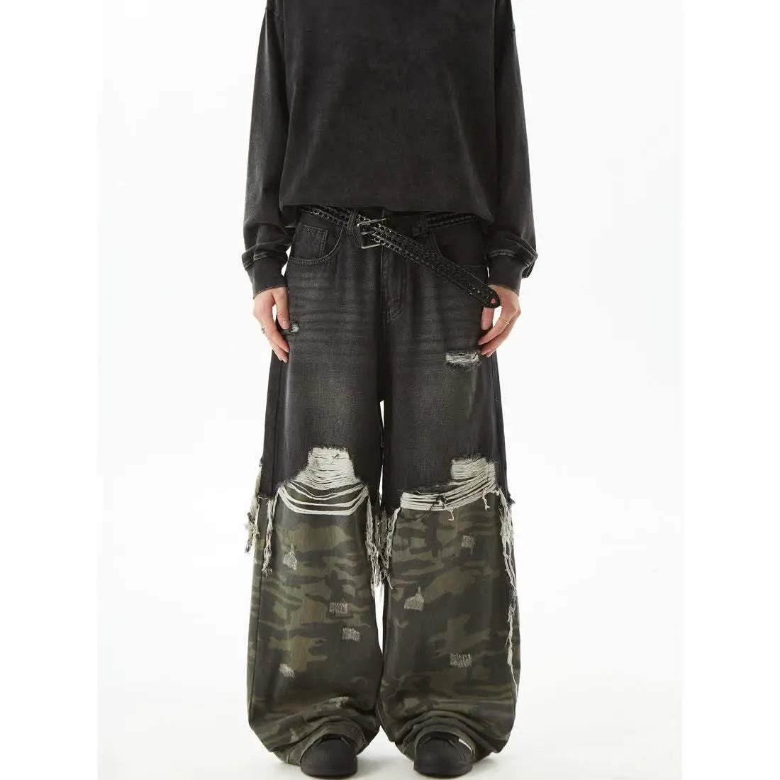 Retro Camouflage Splicing Loose Straight Jeans