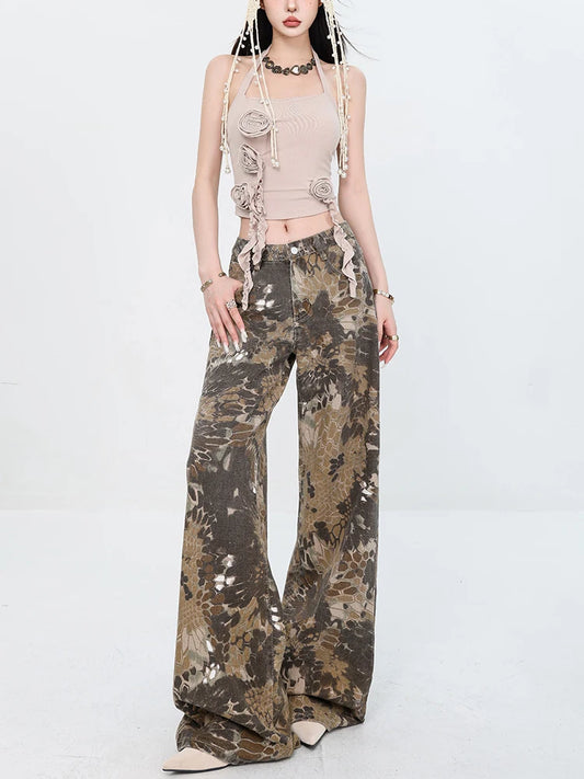 Retro Camouflage Loose Wide Leg Jeans