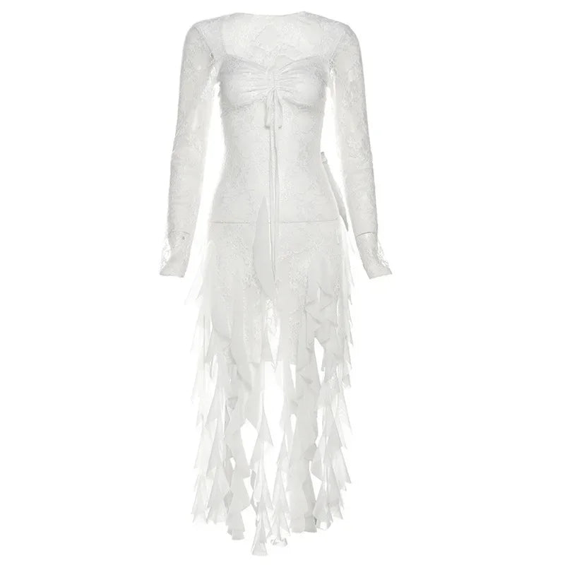 Sexy Mesh Lace Maxi Top with Ruffles