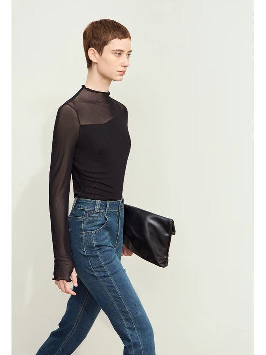 Minimalist Mesh High Neck T-Shirt