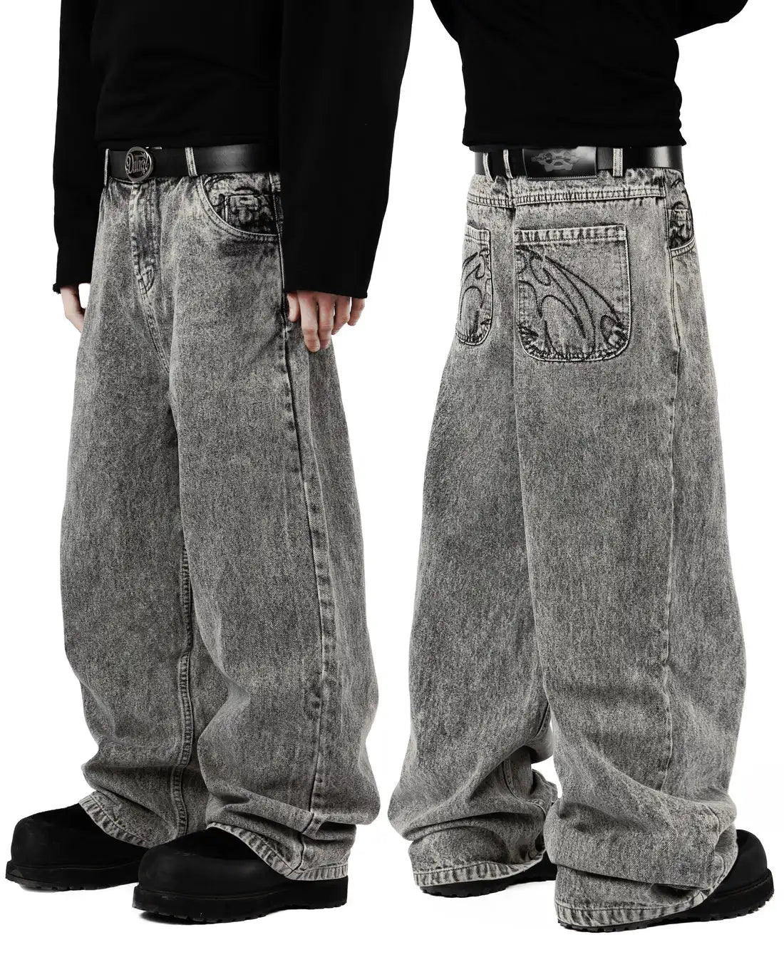 Retro Embroidery Loose Straight Jeans