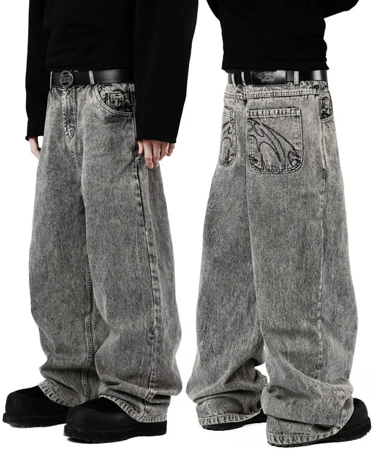 Retro Embroidery Loose Straight Jeans