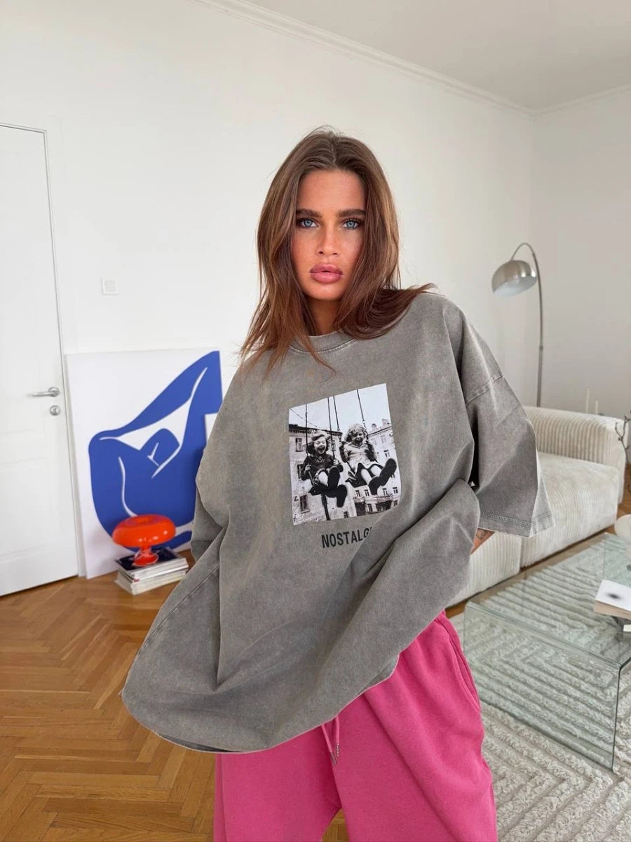 Retro Vintage Printed Cotton T-Shirt