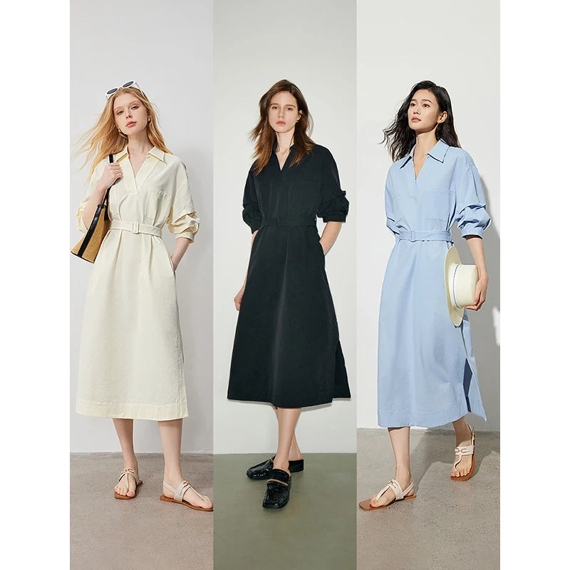 Stylish Summer V-Neck Midi Dress Shirt