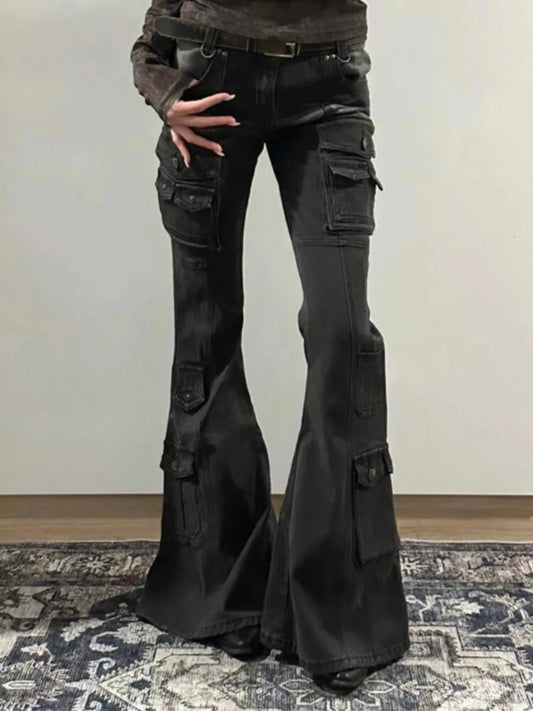 Retro Grunge Black Cargo Stretch Jeans