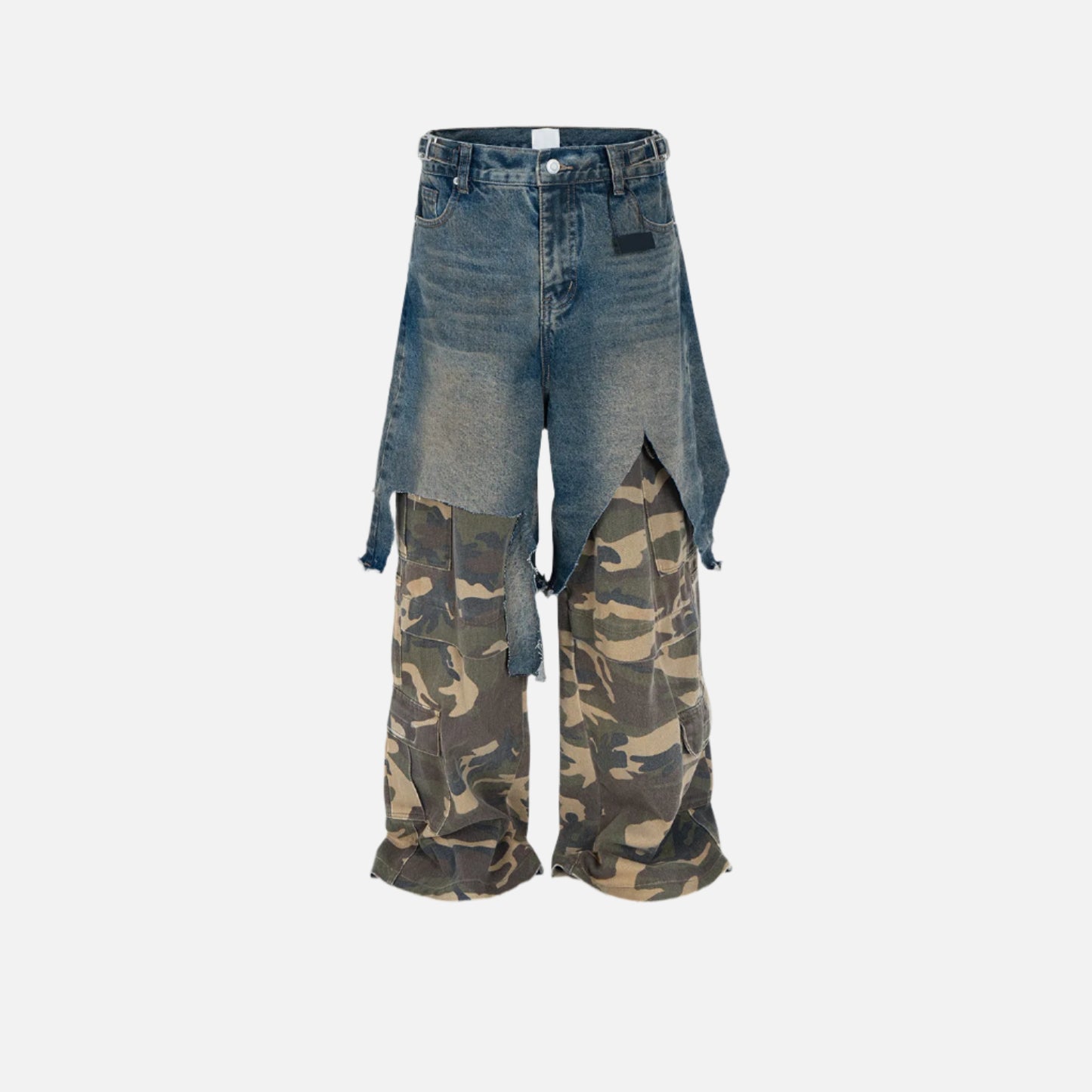 Blue Ripped Spliced Camo Jeans