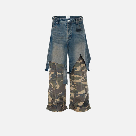 Blue Ripped Spliced Camo Jeans