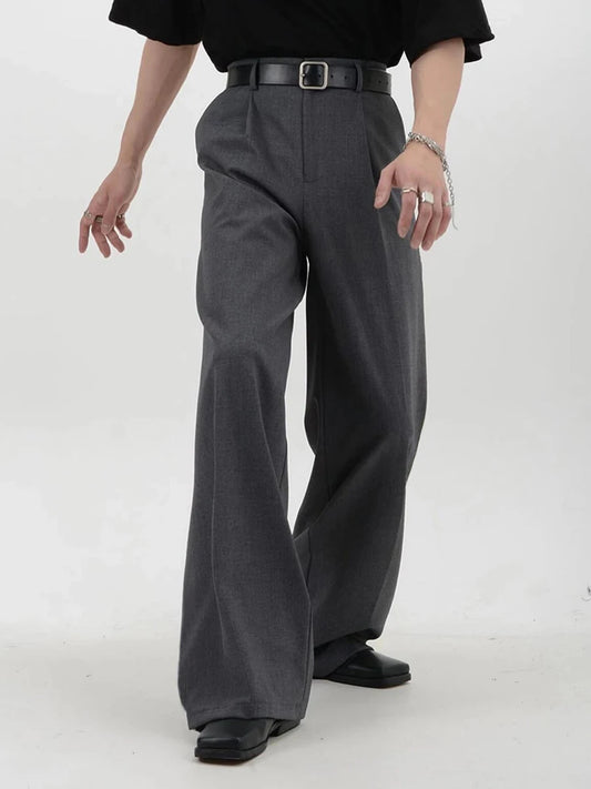 Gray Wide Leg Pleated Dress Pants