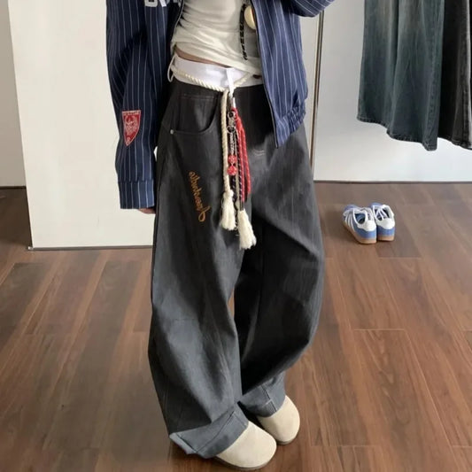 Versatile Retro Embroidered Heavy Work Jeans
