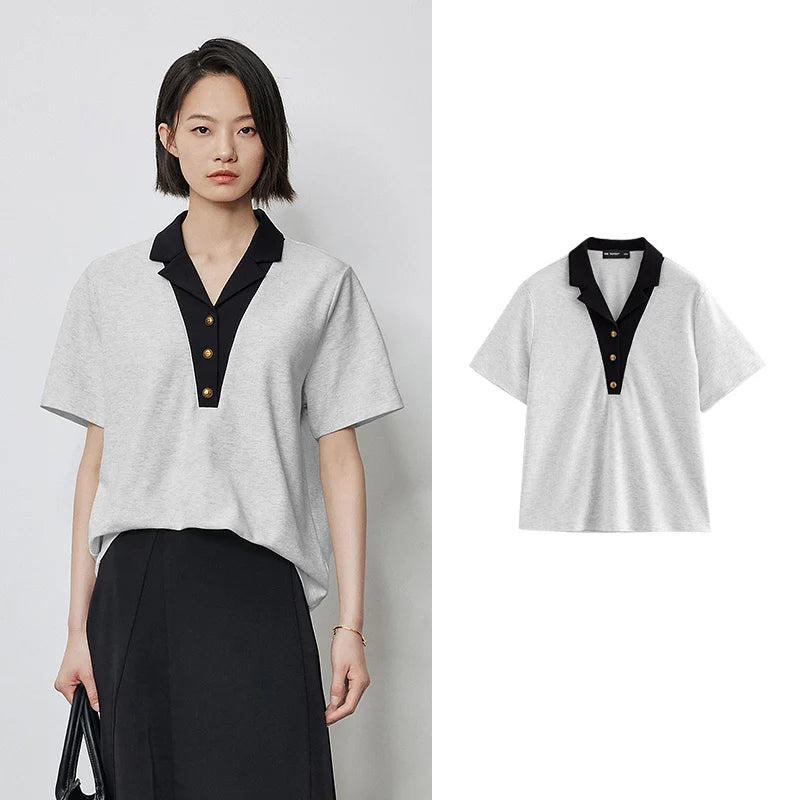 Vibrant Color Block Polo Collar T-Shirt