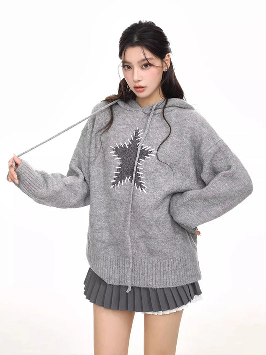 Cozy Oversized Star Print Hooded Sweater