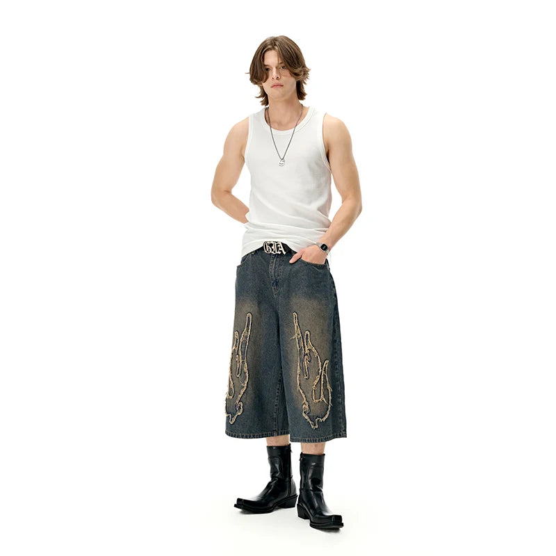 Vintage Patchwork Washed Denim Shorts