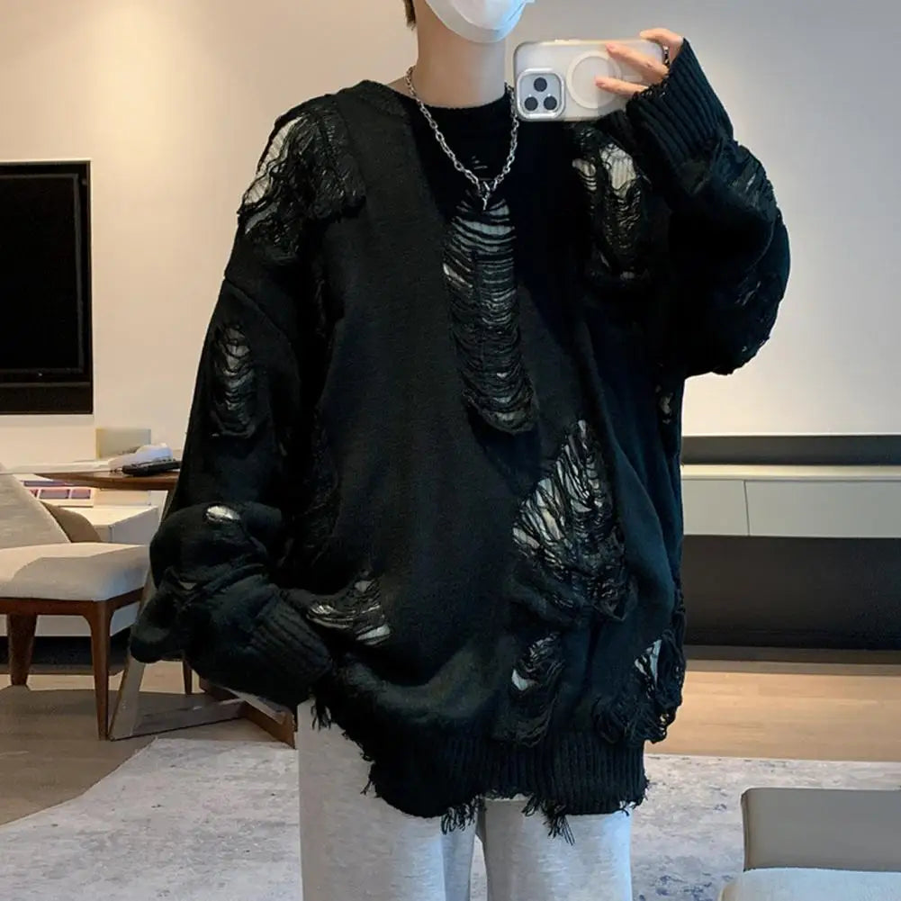 Ripped Knitted Hip Hop Sweater Pullover