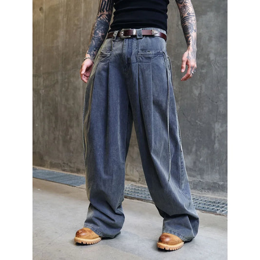Gray Washed Denim Bending Knife Jeans