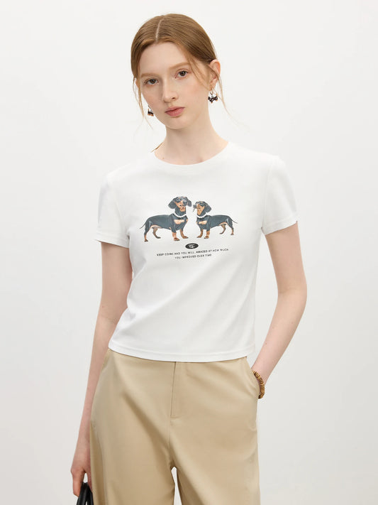 Whimsical Retro Americana Hound Print T-Shirt