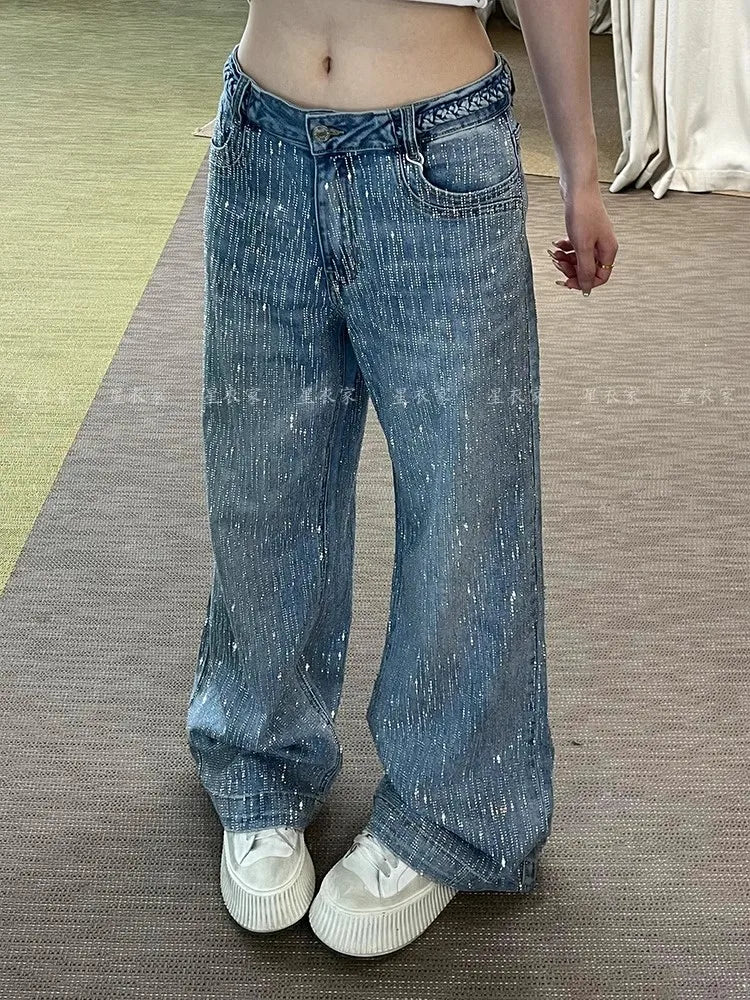 Rhinestone Pendant High Waist Slimming Jeans