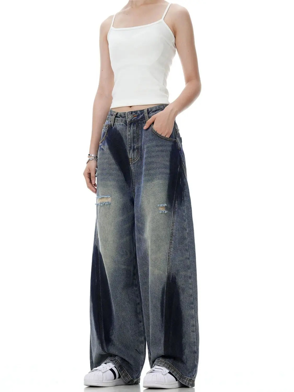 Trendy Personality Straight Leg Washed Jeans